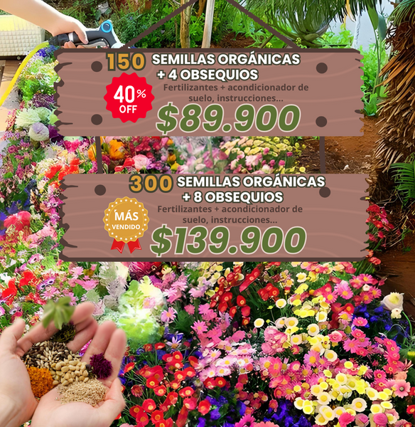 Paraíso Floral™️ 150 semillas orgánicas + 4 obsequios para tu jardín