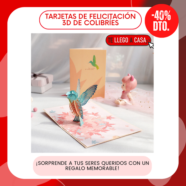 Tarjetas de felicitacion 3D colibries