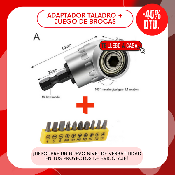 Adaptador de taladro con angulo + juego de brocas