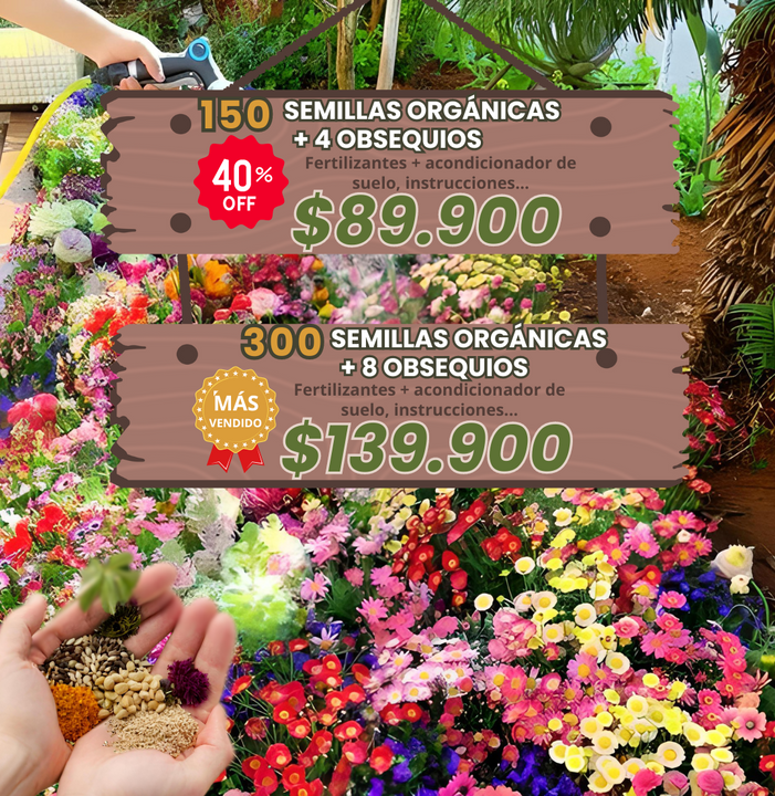 Paraíso Floral™️ 150 semillas orgánicas + 4 obsequios para tu jardín