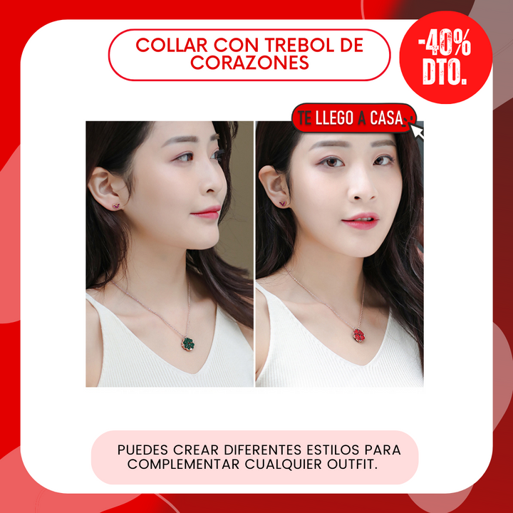 Collar con trebol plegable de corazones