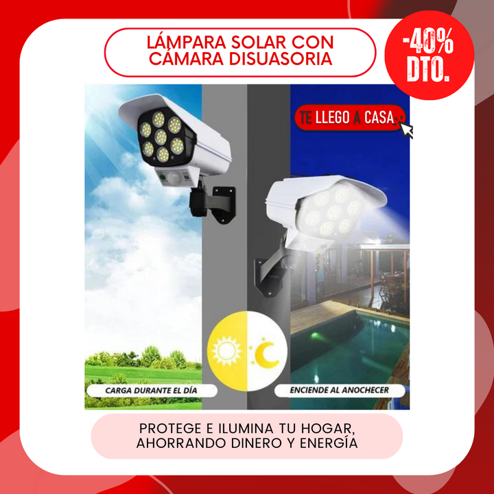 Lampara solar con camara disuasoria 40% OFF